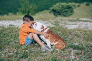 boy with bulldog